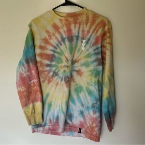 HUF - Pastel Tie-Dye Long Sleeve with Chest Logo and Trippy Design on Back - Sm